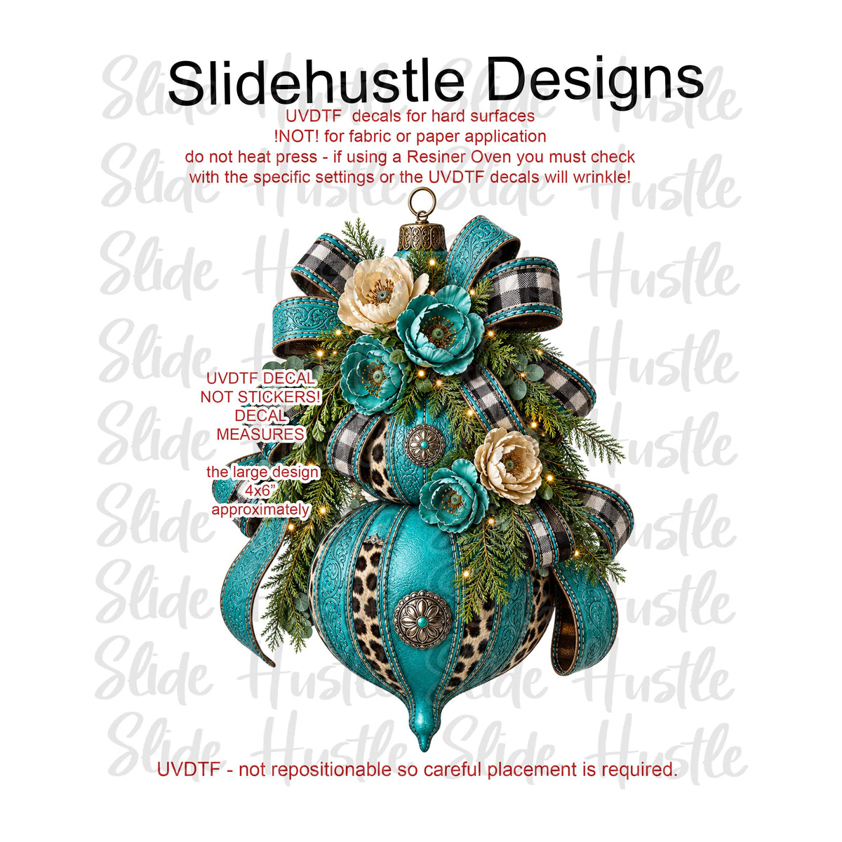 UVDTF Decal, Turquoise Christmas Ornament,  VF905 D23