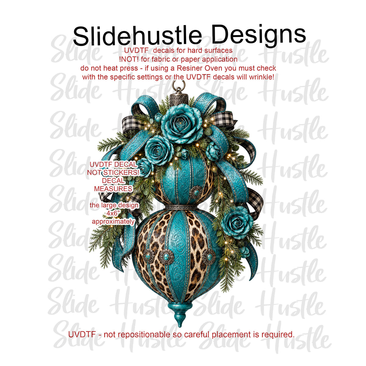 UVDTF Decal, Turquoise Christmas Ornament,  VF905 D24