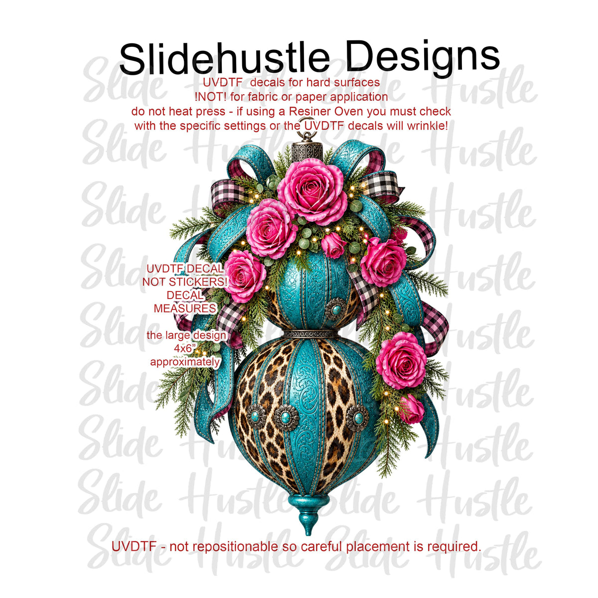 UVDTF Decal, Turquoise Christmas Ornament,  VF905 D25