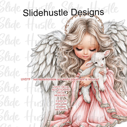 UVDTF Decal, Christmas Angel Decal holding a lamb, VF905 D32
