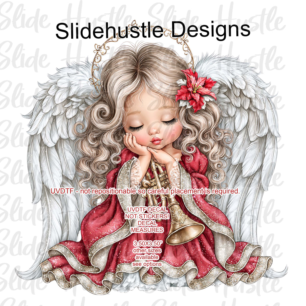 UVDTF Decal, Christmas Angel Decal holding a trumpet, VF905 D34