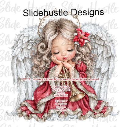 UVDTF Decal, Christmas Angel Decal holding a trumpet, VF905 D34