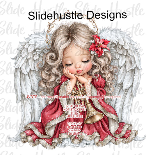 UVDTF Decal, Christmas Angel Decal holding a trumpet, VF905 D34