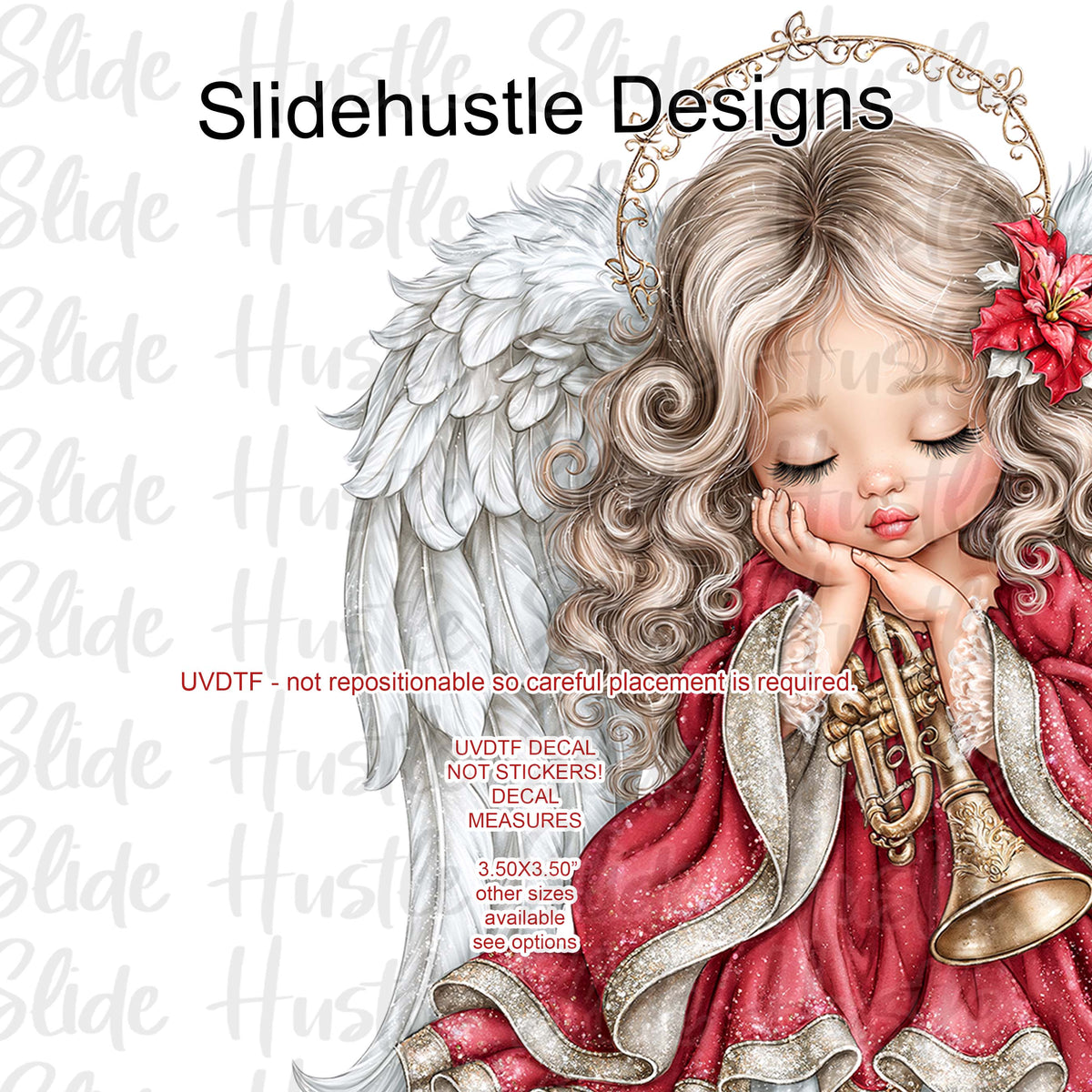 UVDTF Decal, Christmas Angel Decal holding a trumpet, VF905 D34