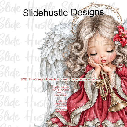 UVDTF Decal, Christmas Angel Decal holding a trumpet, VF905 D34