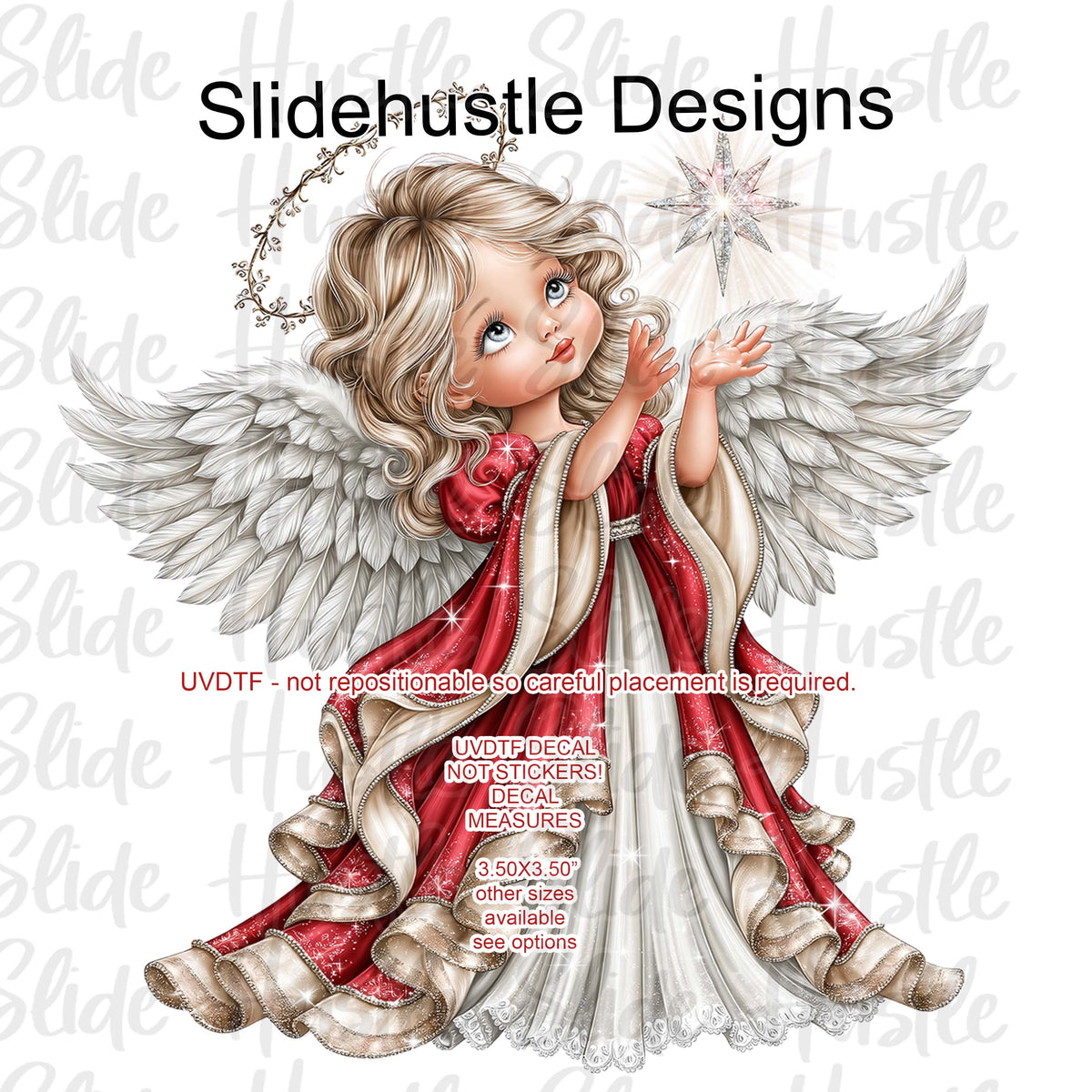 UVDTF Decal, Christmas Angel wearing a red dress, VF905 D36