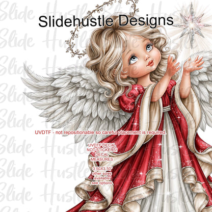 UVDTF Decal, Christmas Angel wearing a red dress, VF905 D36
