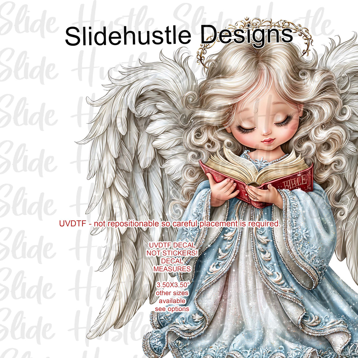 UVDTF Decal, Christmas Angel wearing a blue dress, VF905 D39