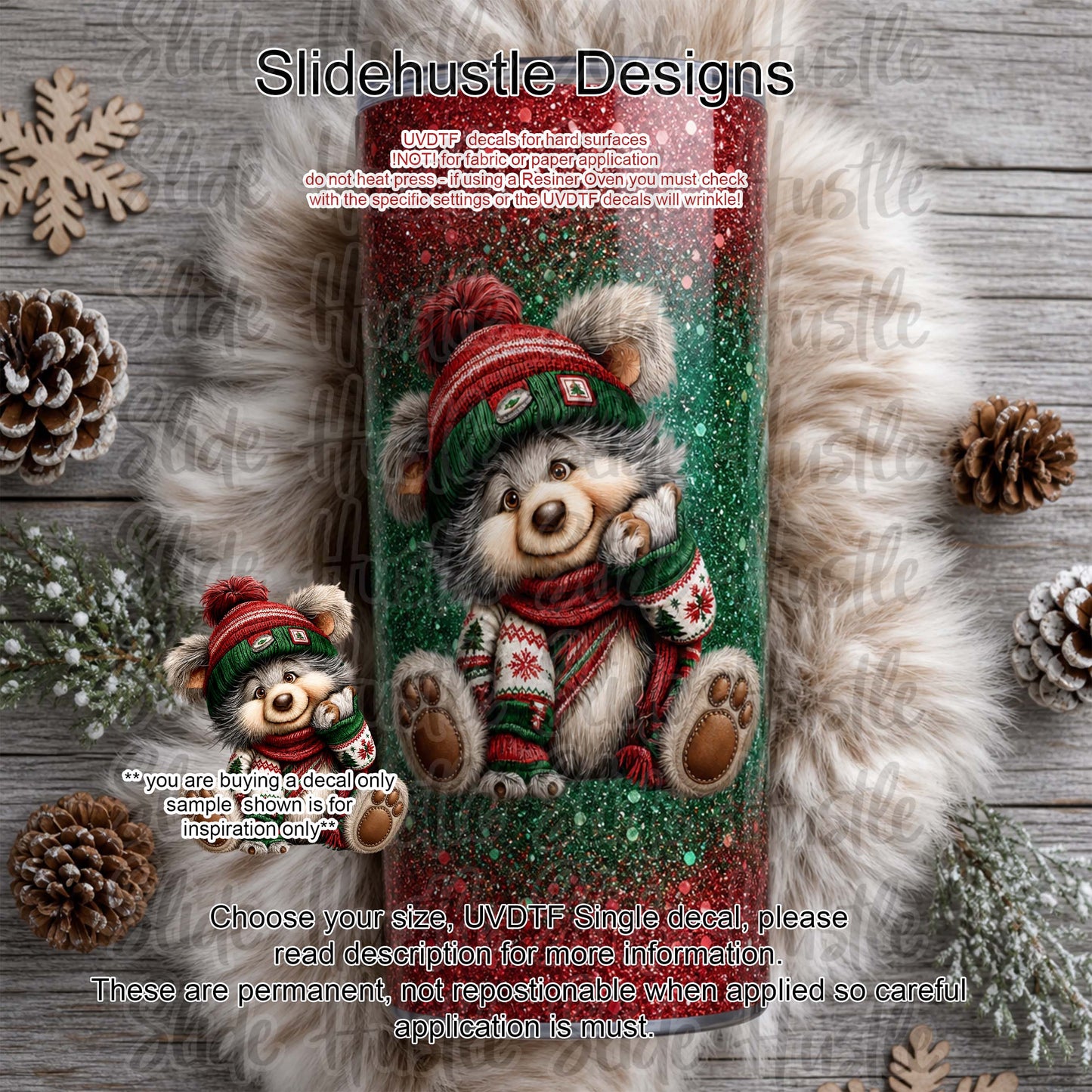 UVDTF Decal, Red Christmas Bear. VF905 D8