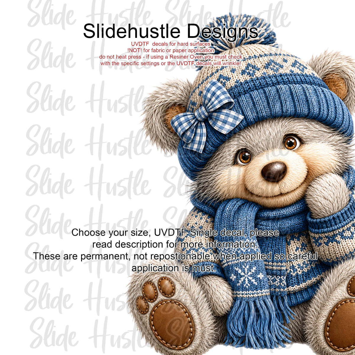 UVDTF Decal, Blue Christmas Bear. VF905 D9