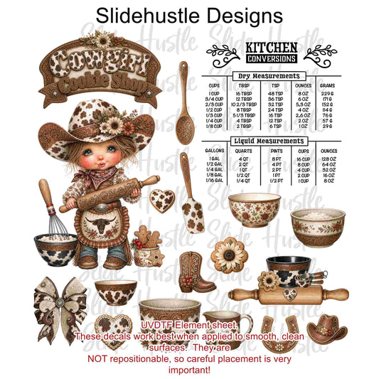 UVDTF Element Sheet, Cowgirl Cookie Shop Bakery, 11x11", VF905 ES14