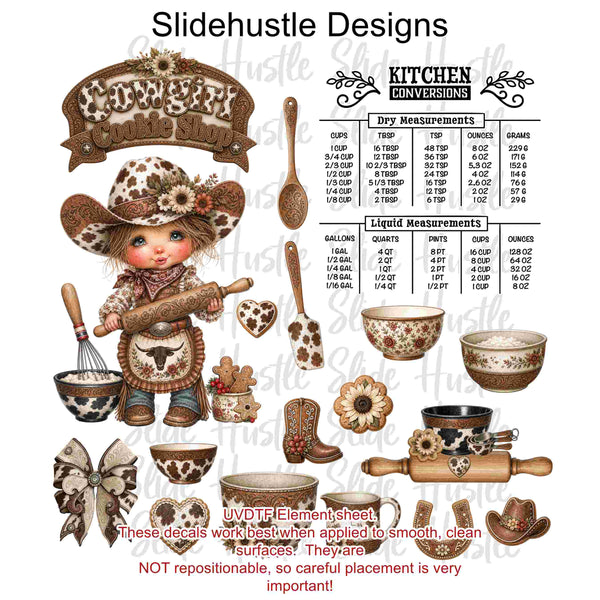 UVDTF Element Sheet, Cowgirl Cookie Shop Bakery, 11x11", VF905 ES14