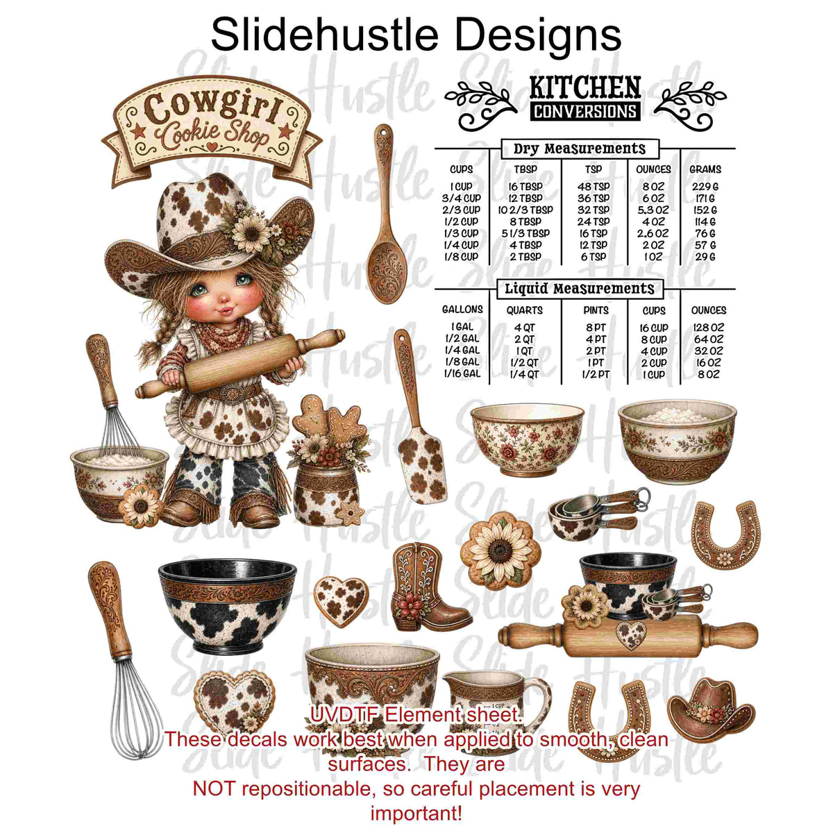UVDTF Element Sheet, Cowgirl Cookie Shop Bakery, 11x11", VF905 ES15