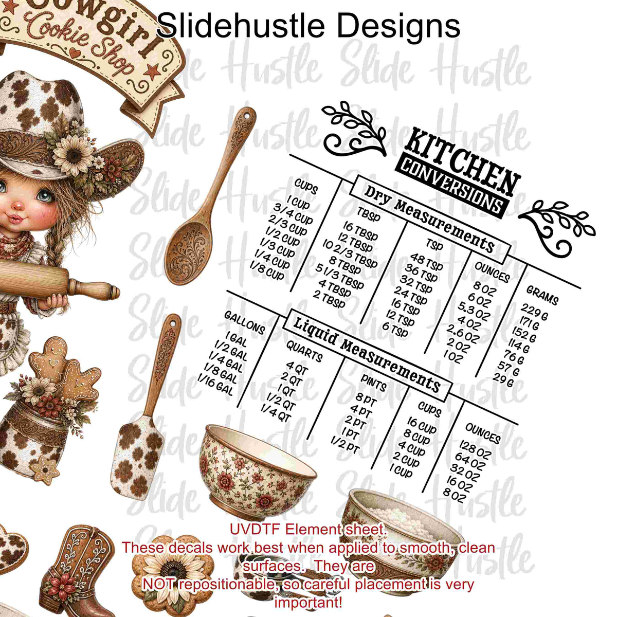 UVDTF Element Sheet, Cowgirl Cookie Shop Bakery, 11x11", VF905 ES15