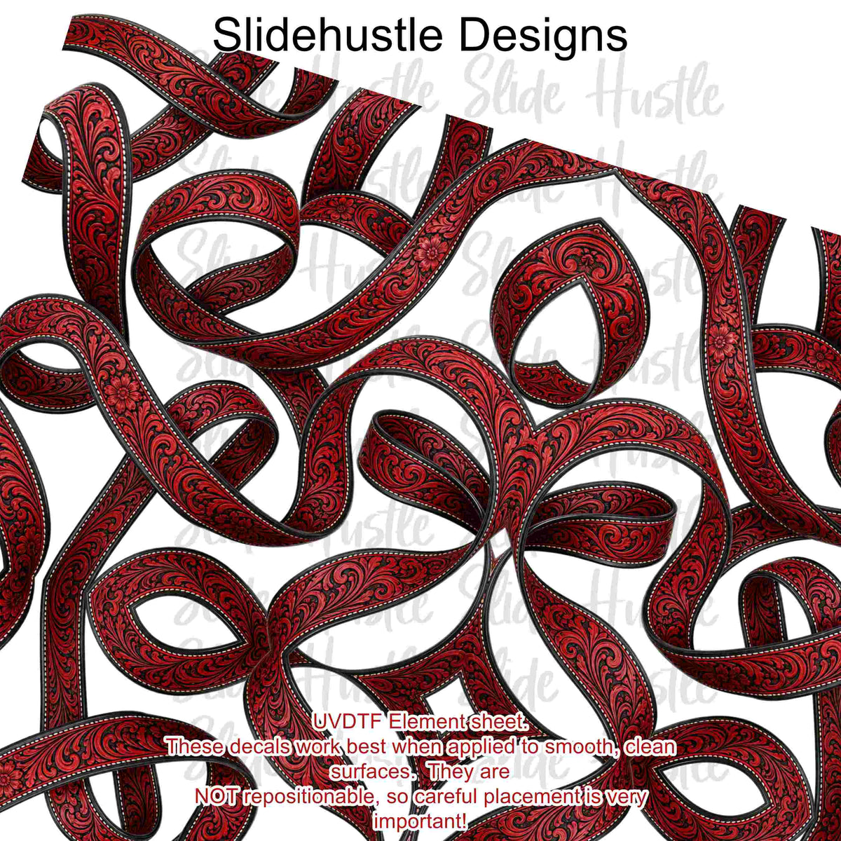 UVDTF Element Sheet, Red embossed leather ribbon, 11x11", VF905 ES17