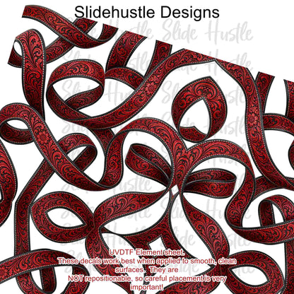 UVDTF Element Sheet, Red embossed leather ribbon, 11x11", VF905 ES17