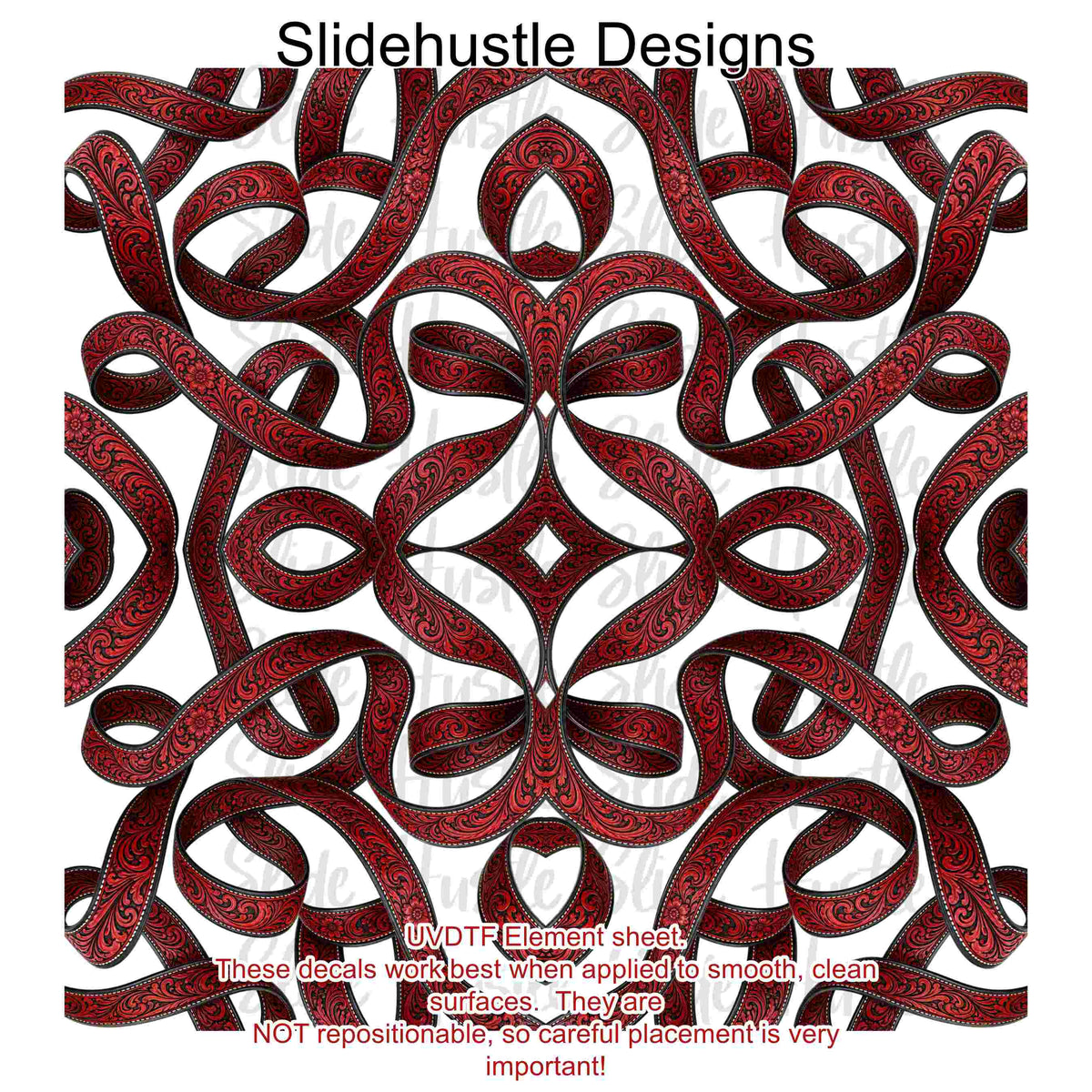 UVDTF Element Sheet, Red embossed leather ribbon, 11x11", VF905 ES17