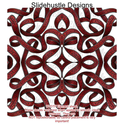 UVDTF Element Sheet, Red embossed leather ribbon, 11x11", VF905 ES17