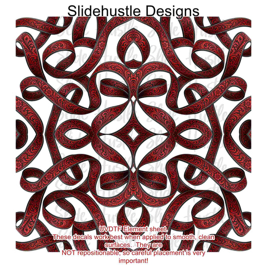 UVDTF Element Sheet, Red embossed leather ribbon, 11x11", VF905 ES17