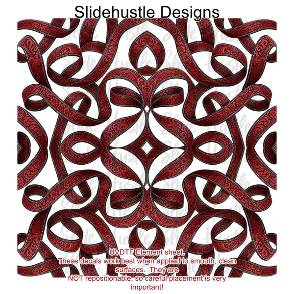 UVDTF Element Sheet, Red embossed leather ribbon, 11x11", VF905 ES17