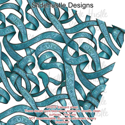 UVDTF Element Sheet, Blue embossed leather ribbon, 11x11", VF905 ES18