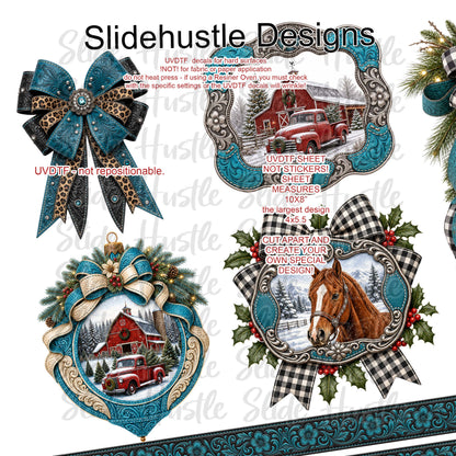 UVDTF Element Sheet, 10x8", Turquoise medallions, embossed ribbon, and ornaments VF905 ES20