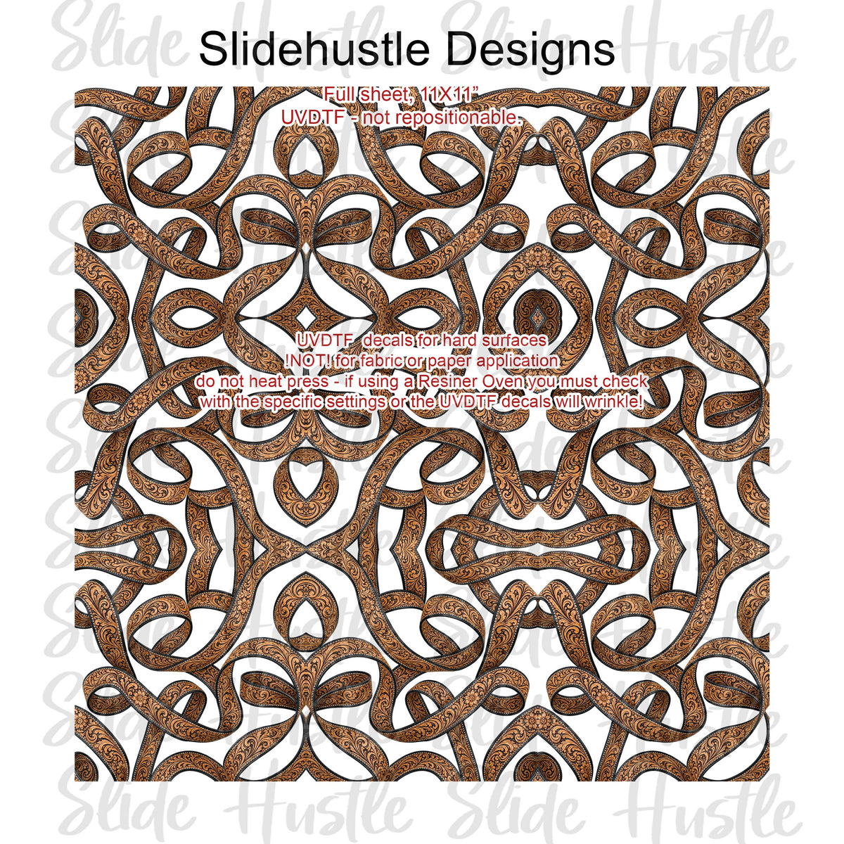 UVDTF Element Sheet, Natural embossed leather ribbon, 11x11", VF905 ES20