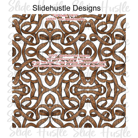 UVDTF Element Sheet, Natural embossed leather ribbon, 11x11", VF905 ES20