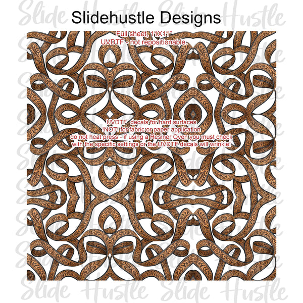 UVDTF Element Sheet, Natural embossed leather ribbon, 11x11", VF905 ES20