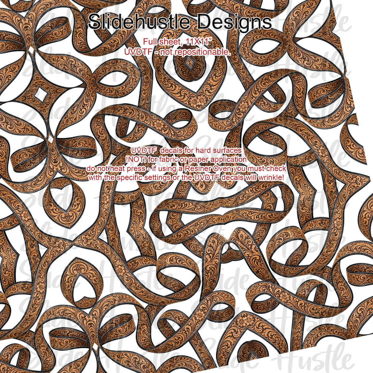 UVDTF Element Sheet, Natural embossed leather ribbon, 11x11", VF905 ES20