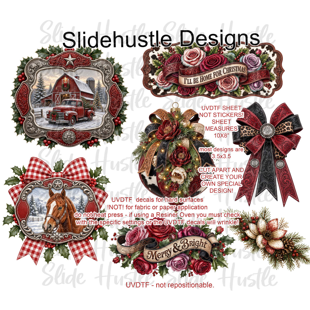 UVDTF Element Sheet, 10x8", Red medallions, Florals, and ornaments VF905 ES21