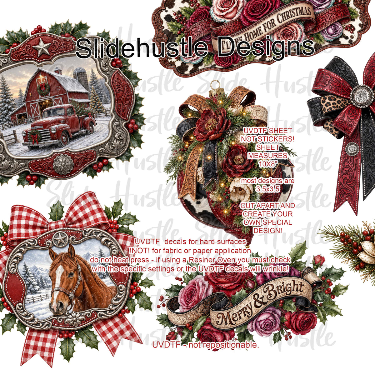 UVDTF Element Sheet, 10x8", Red medallions, Florals, and ornaments VF905 ES21