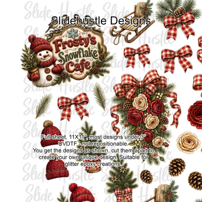UVDTF Element Sheet, Christmas, Frosty's Snowflake Cafe, Red gingham, 11"x11", VF905 ES2