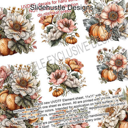UVDTF Element Sheet, Fall Florals with pumpkins, 11"x11", VF905 ES21
