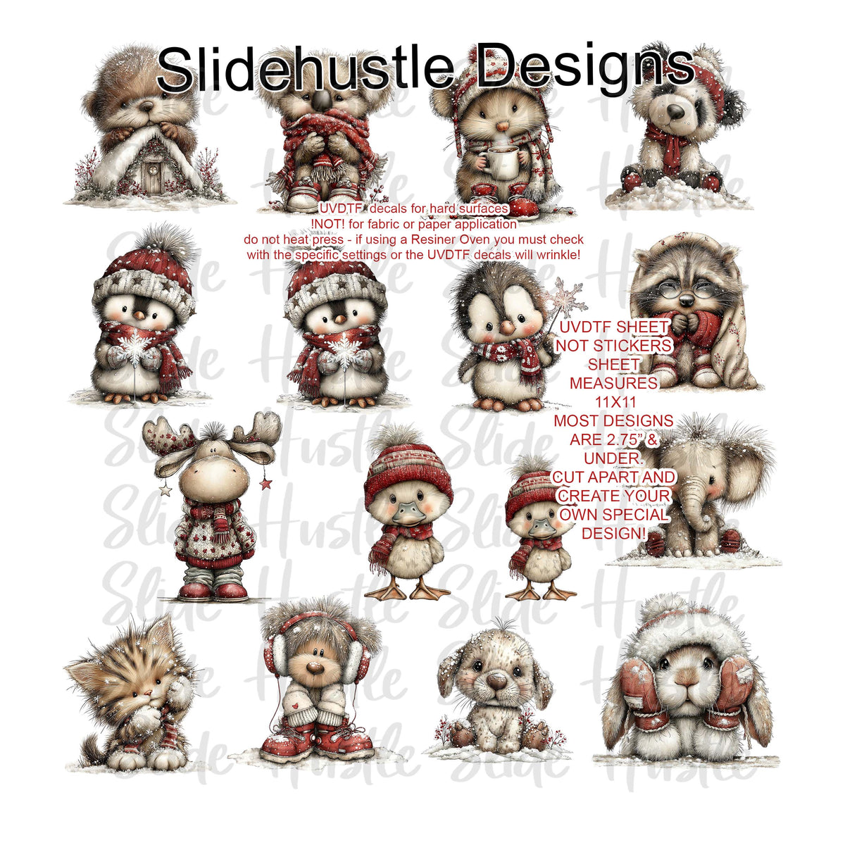 UVDTF Element Sheet, Cute Winter baby critters, 11x11", VF905 ES23