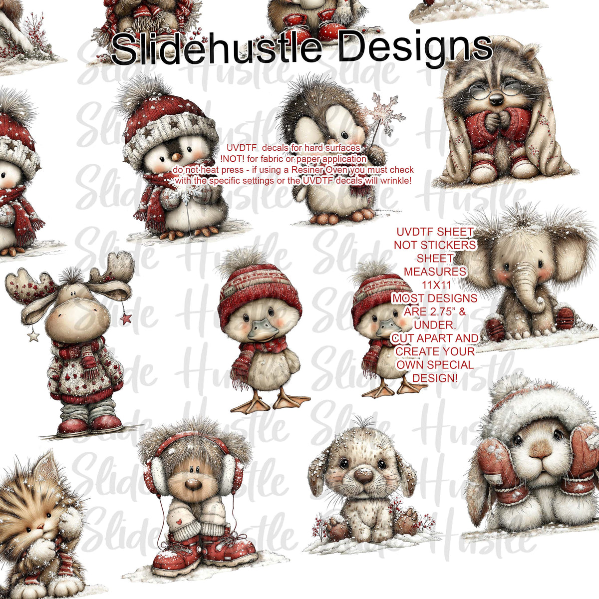 UVDTF Element Sheet, Cute Winter baby critters, 11x11", VF905 ES23