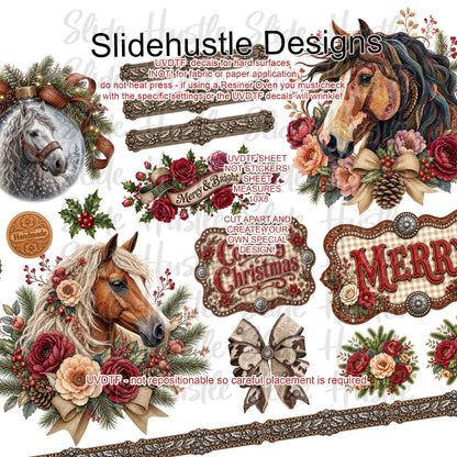 UVDTF Element Sheet, 10x8", Western Christmas, Horse medallions, Florals, and ornaments VF905 ES23