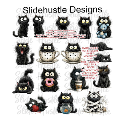 UVDTF Element Sheet, Cute Black Cats, 11x11", VF905 ES24