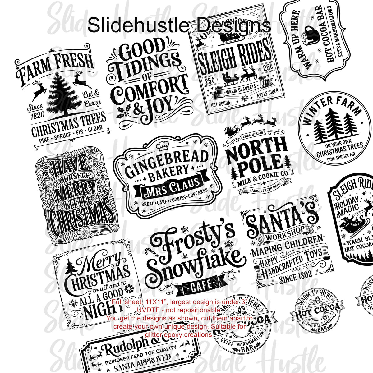 UVDTF Element Sheet, Christmas Signs, 11"x11", VF905 ES4