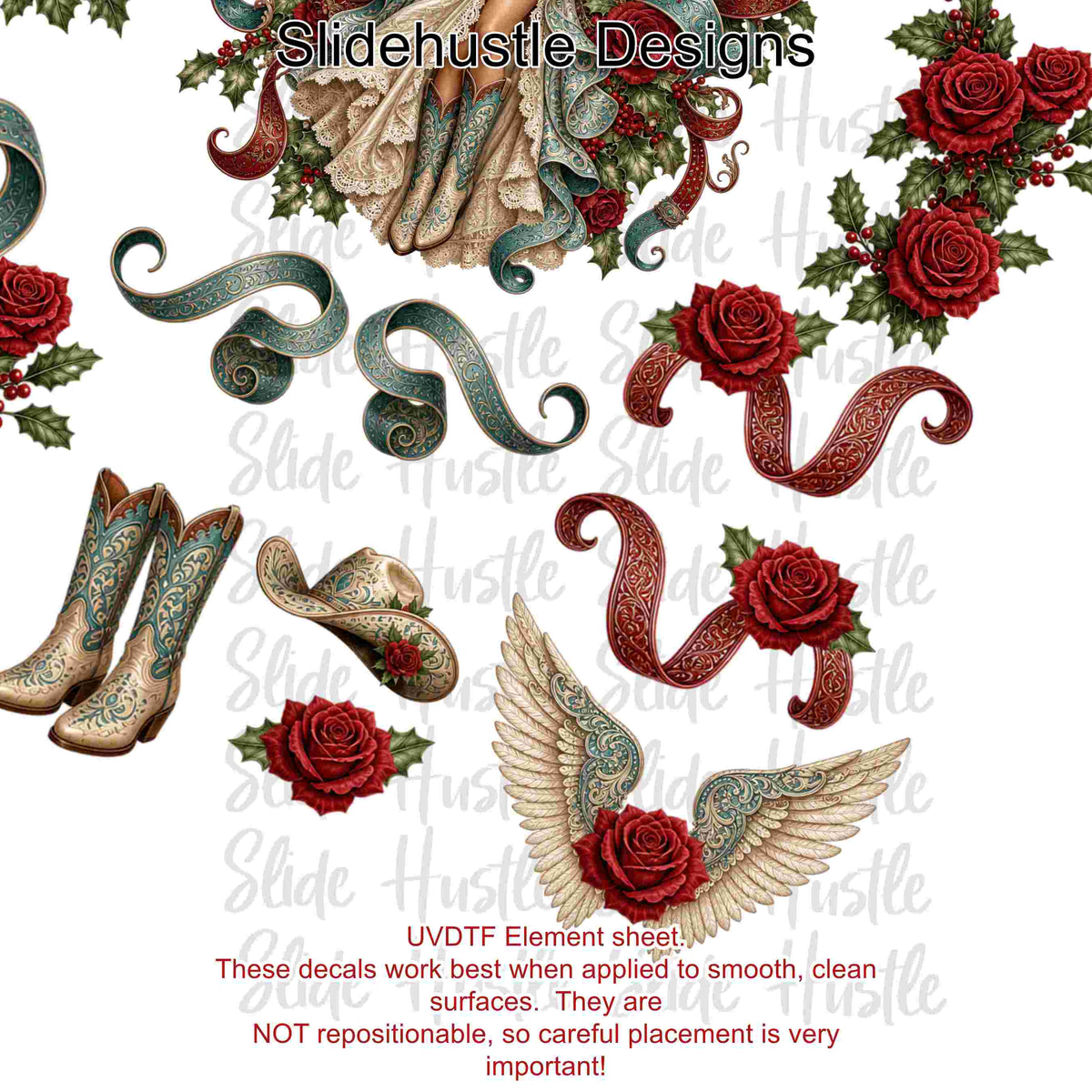 UVDTF Element Sheet, Christmas Cowgirl Angel, 11x11", VF905 ES9