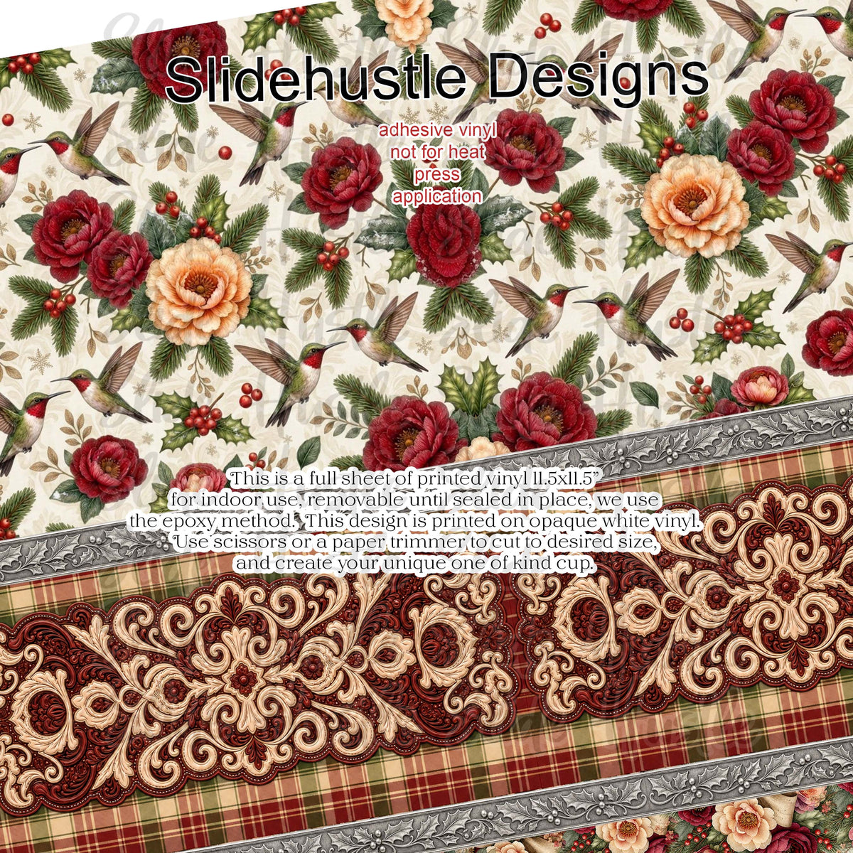 Christmas Floral Full Sheet Borders, vinyl, VF905 FSB1