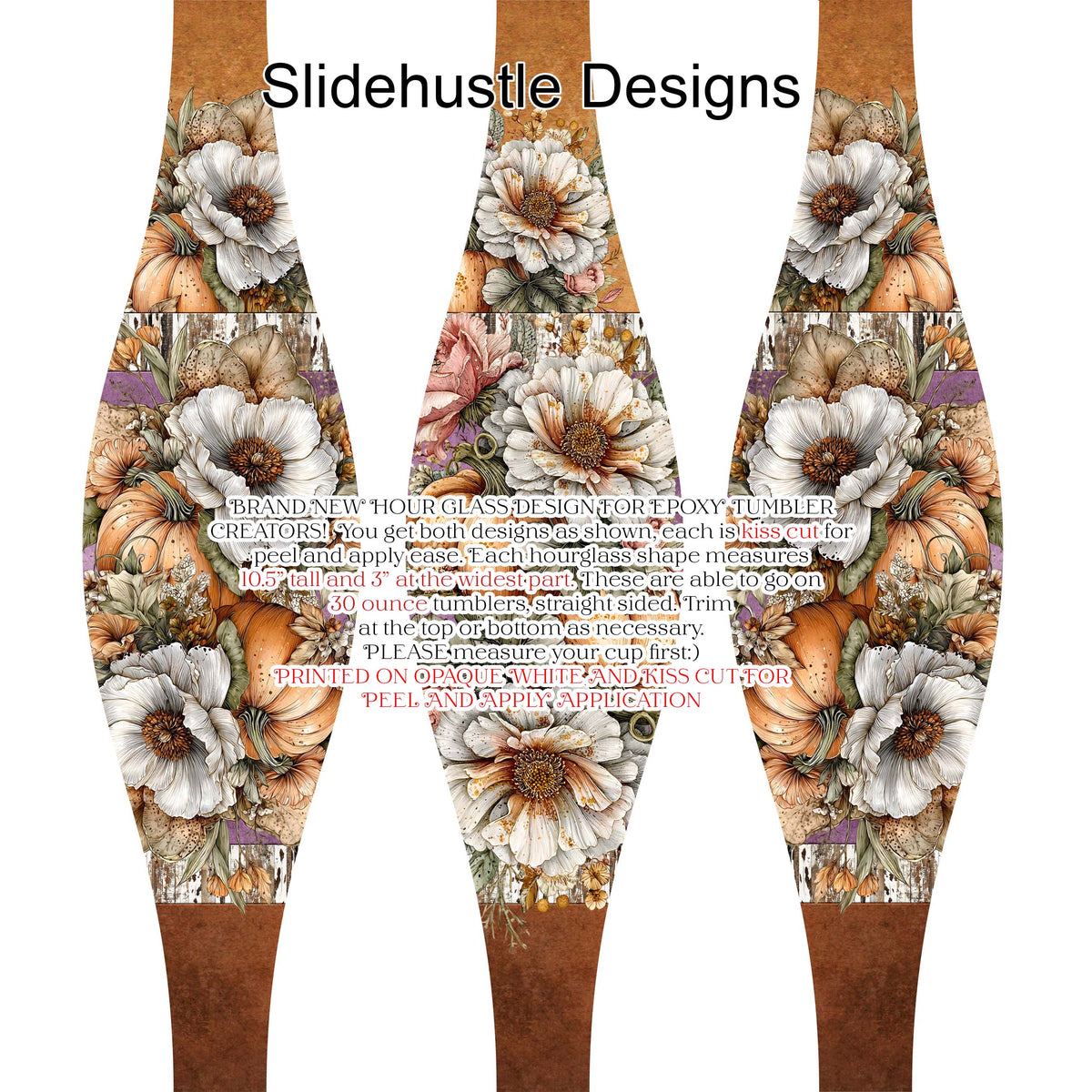 Hourglass Design, Colorful Fall Florals, choose 20 or 30 ounce, VF905 HG2