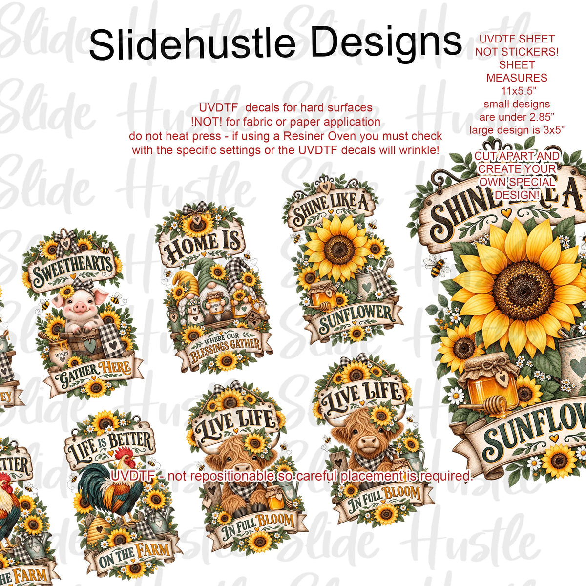 UVDTF 1/2 Element Sheet, Sunflower Country Designs for Tumblers, VF905 HS10