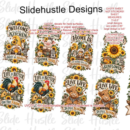 UVDTF 1/2 Element Sheet, Sunflower Country Designs for Tumblers, VF905 HS10