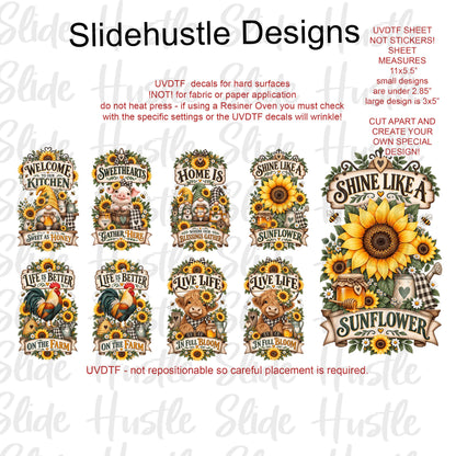 UVDTF 1/2 Element Sheet, Sunflower Country Designs for Tumblers, VF905 HS10