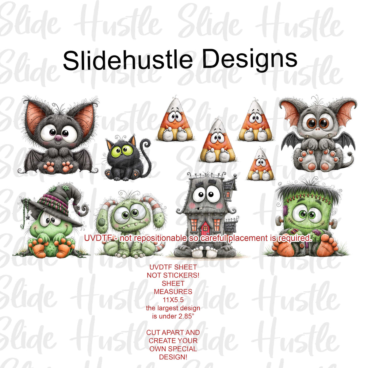 UVDTF 1/2 Element Sheet, Cute Halloween Designs for Tumblers, VF905 HS13