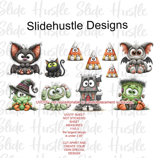 UVDTF 1/2 Element Sheet, Cute Halloween Designs for Tumblers, VF905 HS13