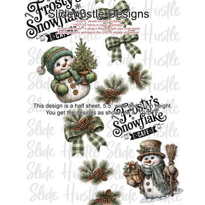 UVDTF 1/2 Element Sheet, Frosty the Snowman, Frosty's Snowflake Cafe, VF905 HS1