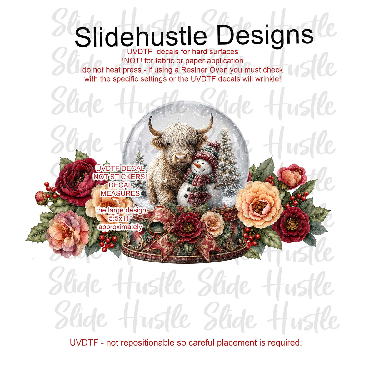 UVDTF Jumbo Decal, 5x9", Christmas Highlands Cow Snow Globe, VF905 HS2