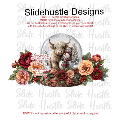 UVDTF Jumbo Decal, 5x9", Christmas Highlands Cow Snow Globe, VF905 HS2